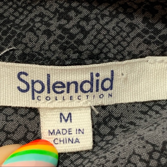 Splendid Blouse Faux Wrap Python Top V-Neck Gray Hi-Lo - Picture 7 of 11